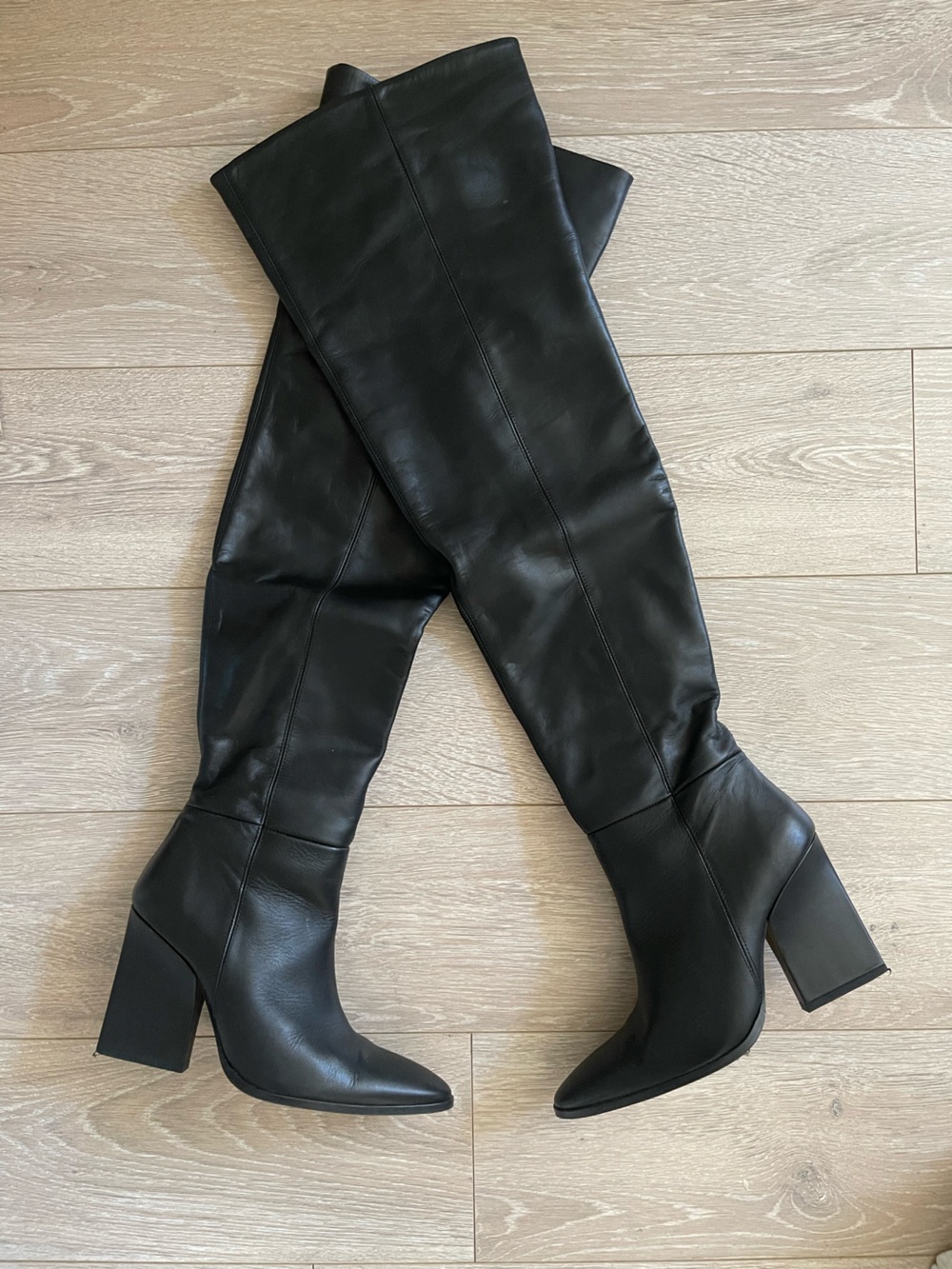 Zara Black Over-the-Knee Block Heel Boots